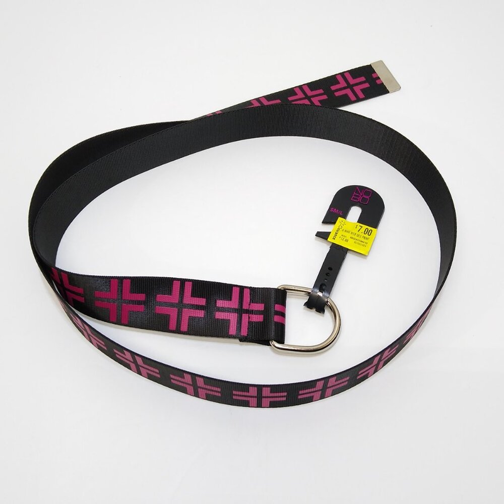 No Boundaries Geometric Print D-Ring Web Belt S/M/L Adjustable Black Fuschia NWT